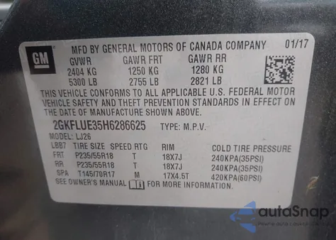 2017 GMC Terrain Slt z USA, uszkodzony, nr VIN 2GKFLUE35H6286625